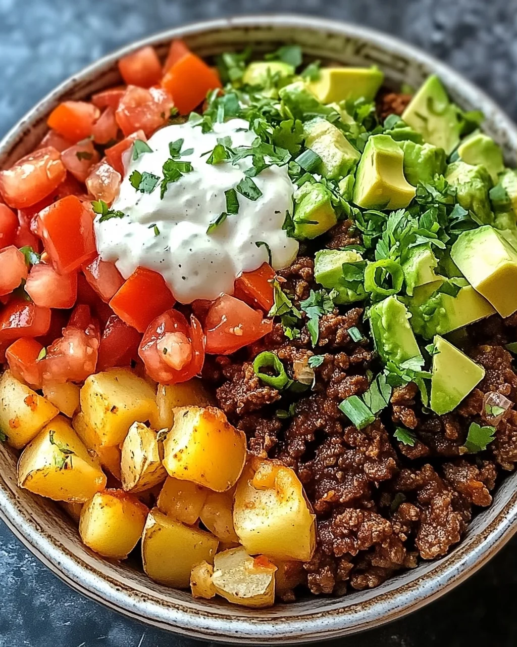 Beladene Kartoffel-Taco-Schüssel für jeden Geschmack