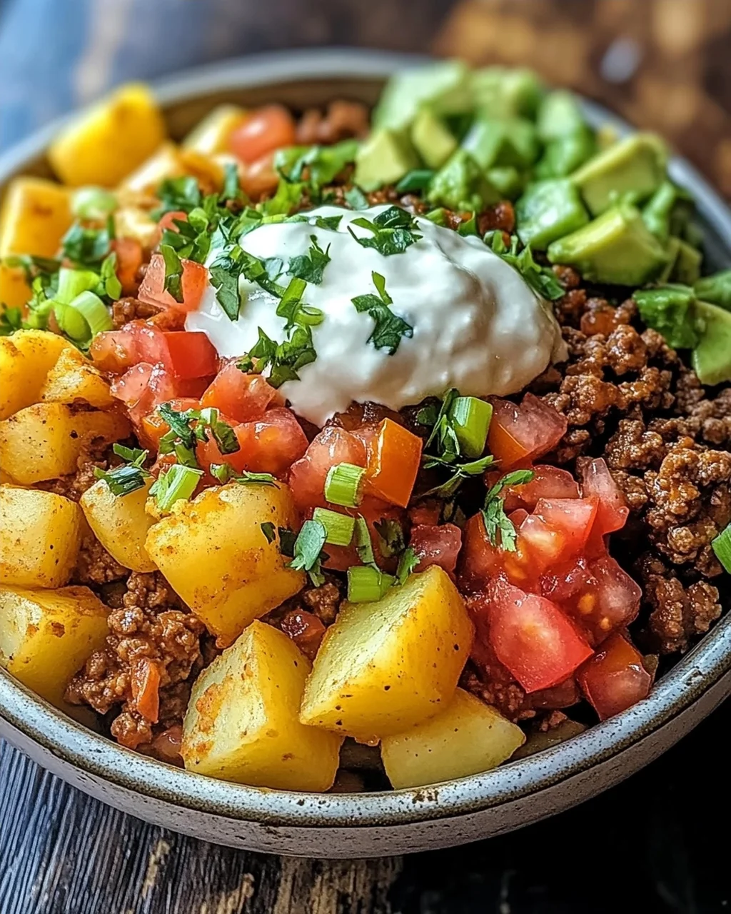 Beladene Kartoffel-Taco-Schüssel für jeden Geschmack