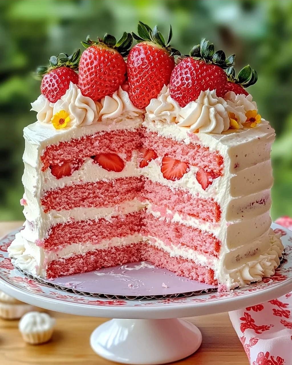 Dreischichtiger Erdbeerkuchen mit Frischkäse-Frosting
