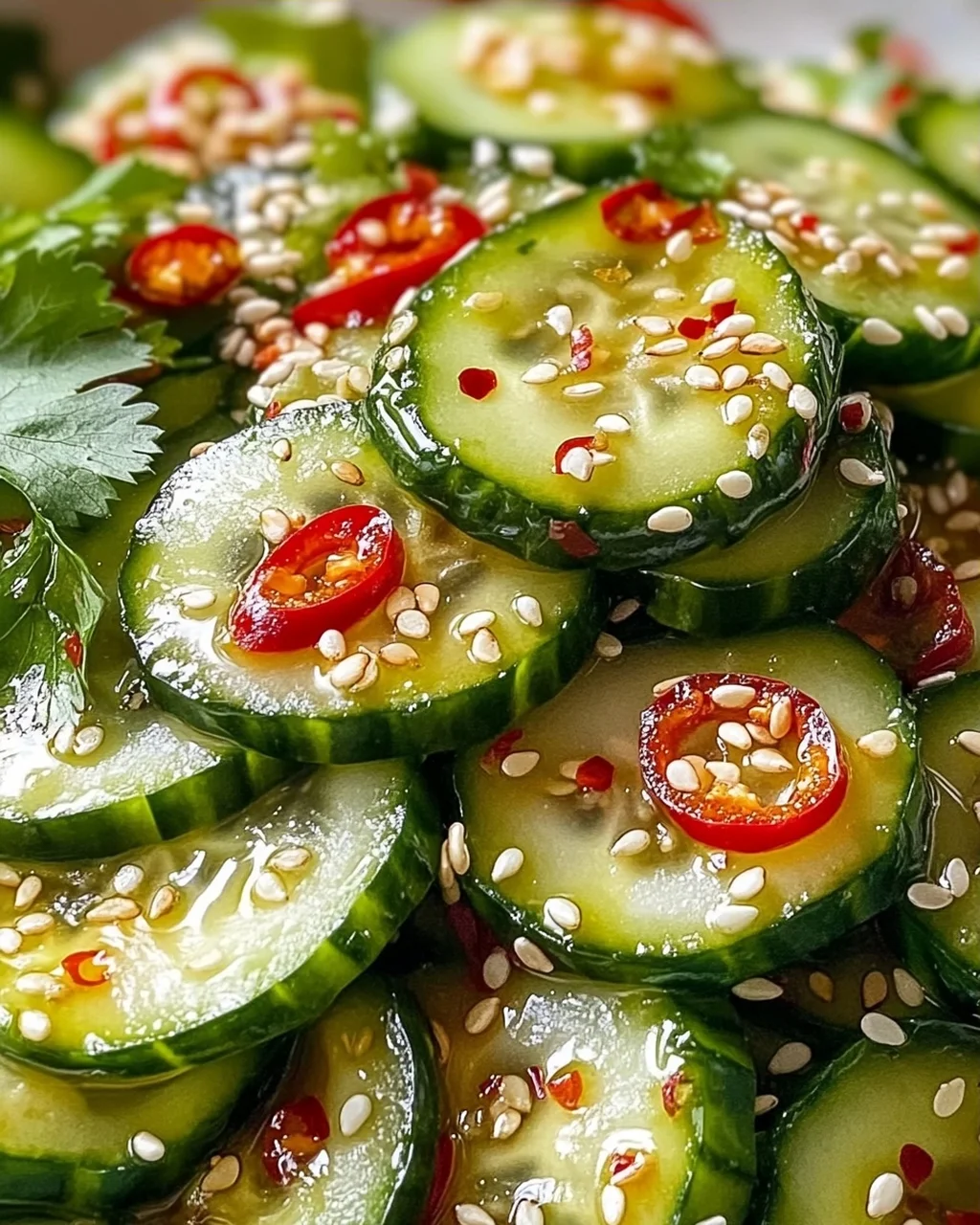 Erfrischender Asiatischer Gurkensalat mit Chili und Sesam