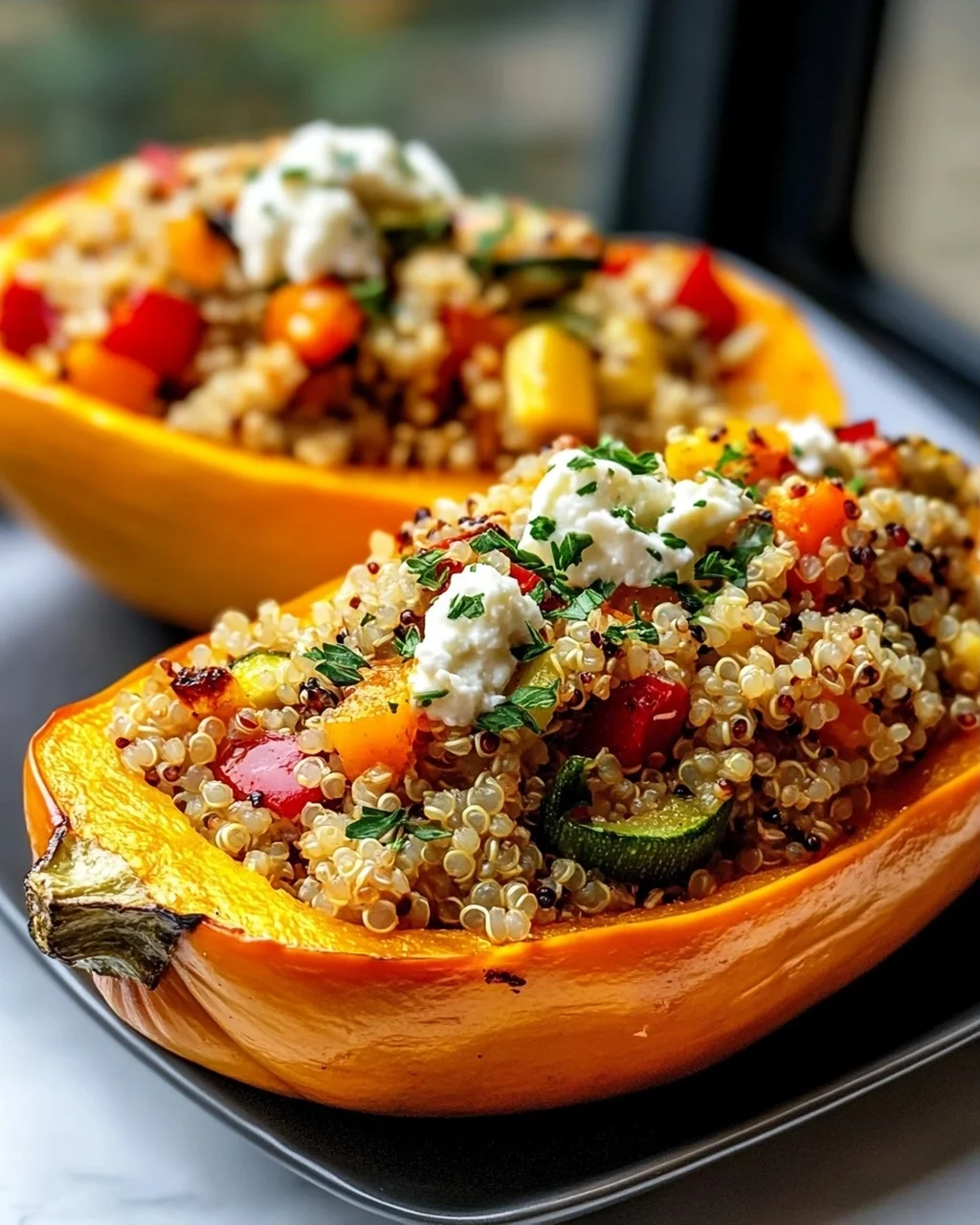 Gefüllter Butternusskürbis mit Quinoa und Gemüse - Cremig & Vegetarisch