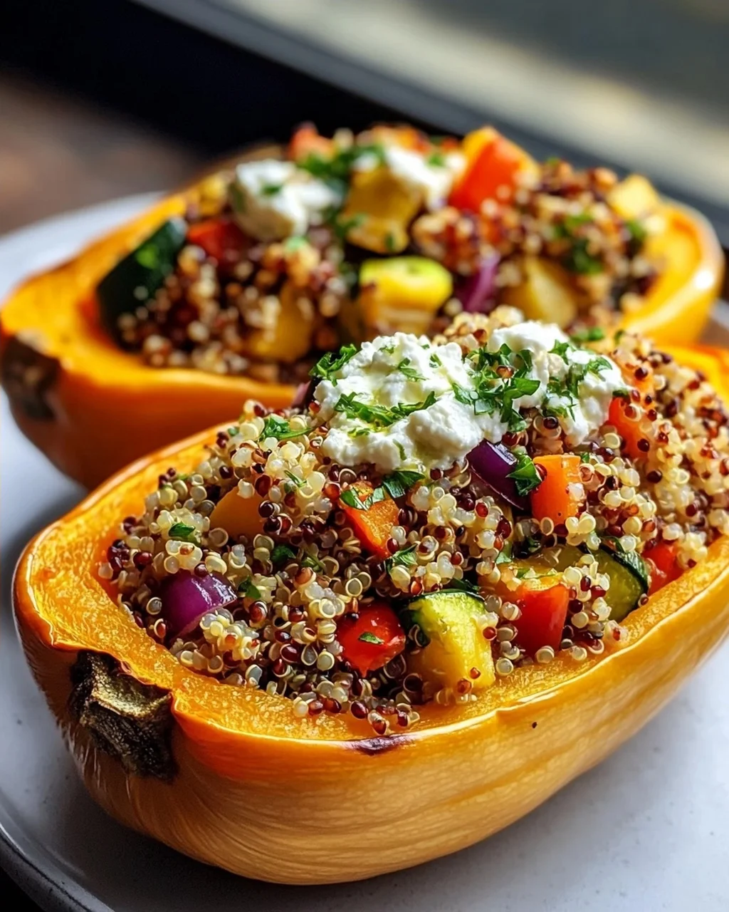 Gefüllter Butternusskürbis mit Quinoa und Gemüse - Cremig & Vegetarisch