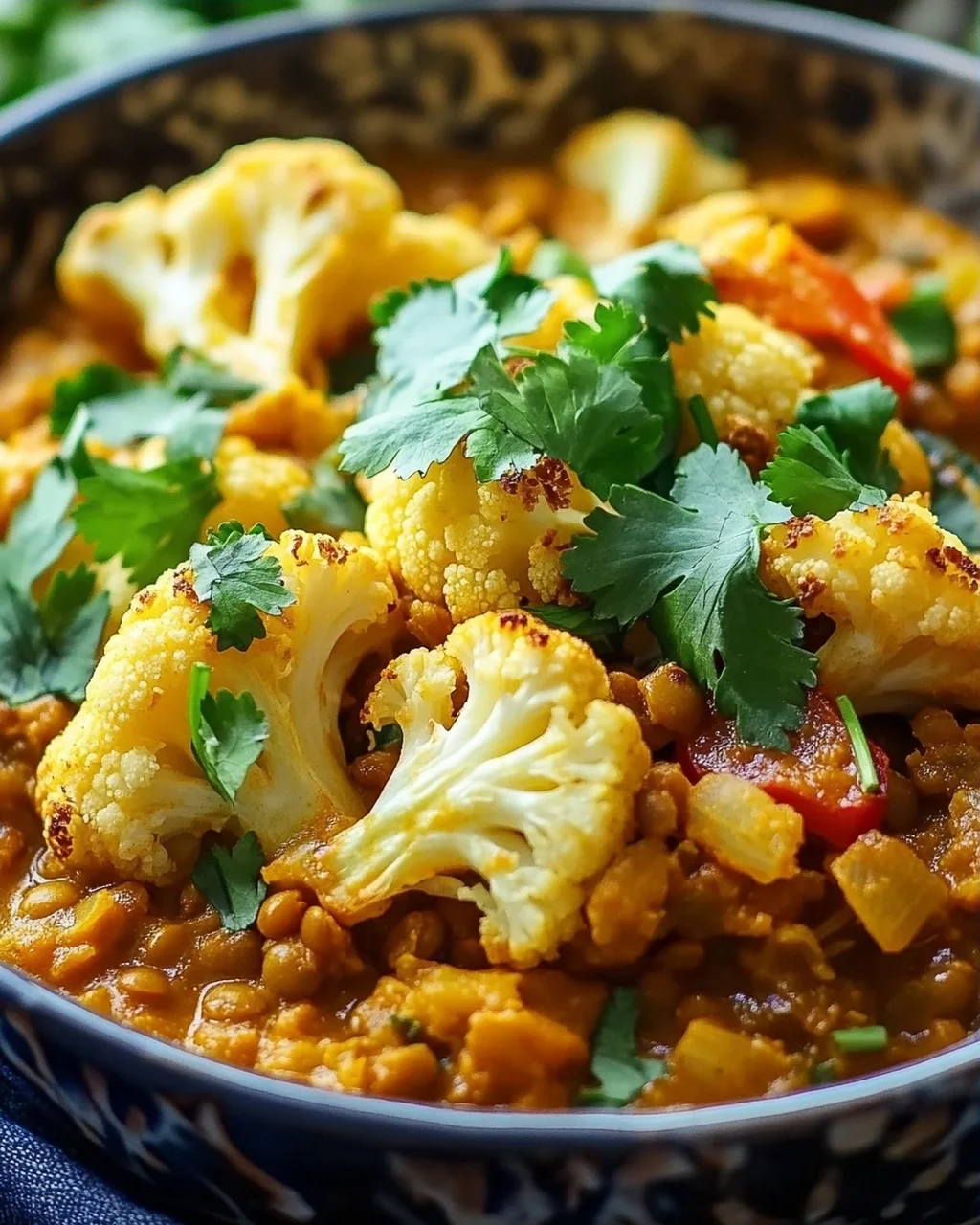 Geröstetes Blumenkohl Linsen Curry