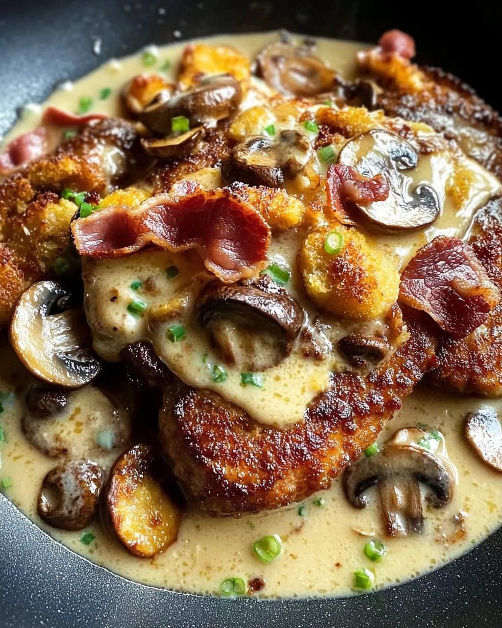 Geschmorte Schnitzelpfanne in köstlicher Jägersauce
