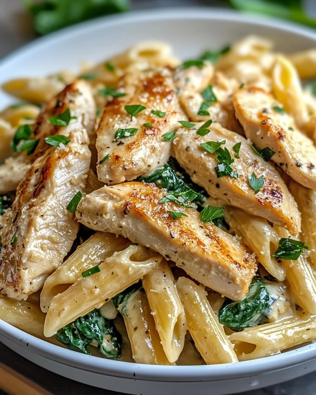 Gesunde Knoblauch-Parmesan-Hähnchen-Pasta