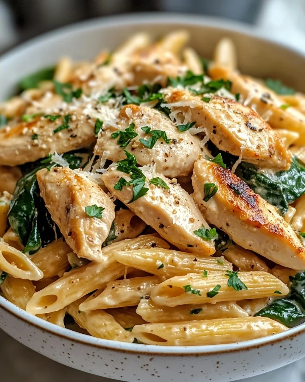 Gesunde Knoblauch-Parmesan-Hähnchen-Pasta