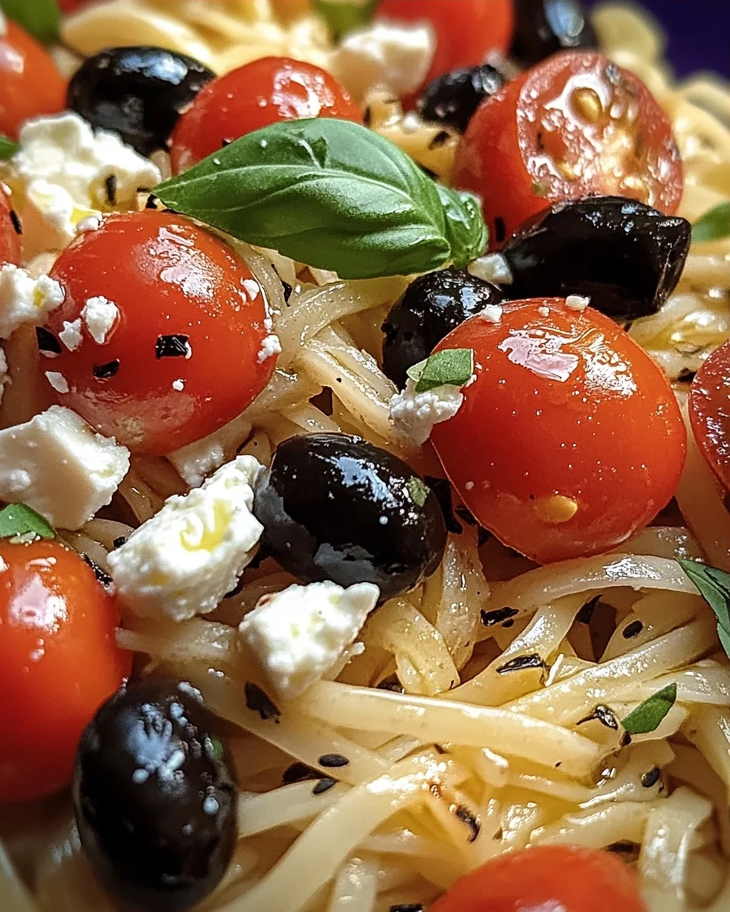 Griechische Reisnudeln mit Tomaten, Feta und Oliven
