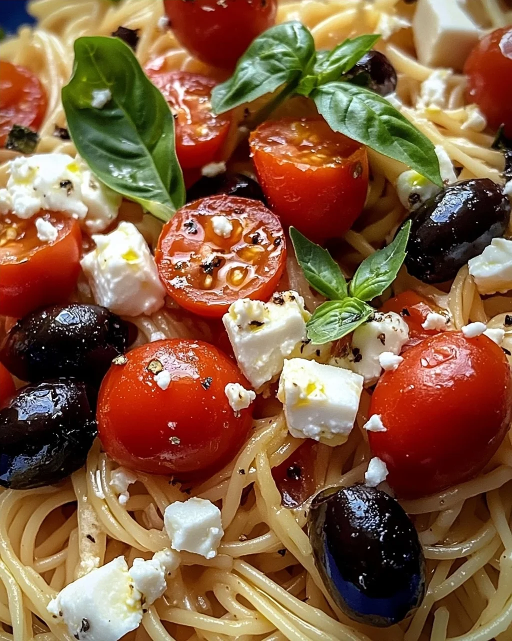 Griechische Reisnudeln mit Tomaten, Feta und Oliven
