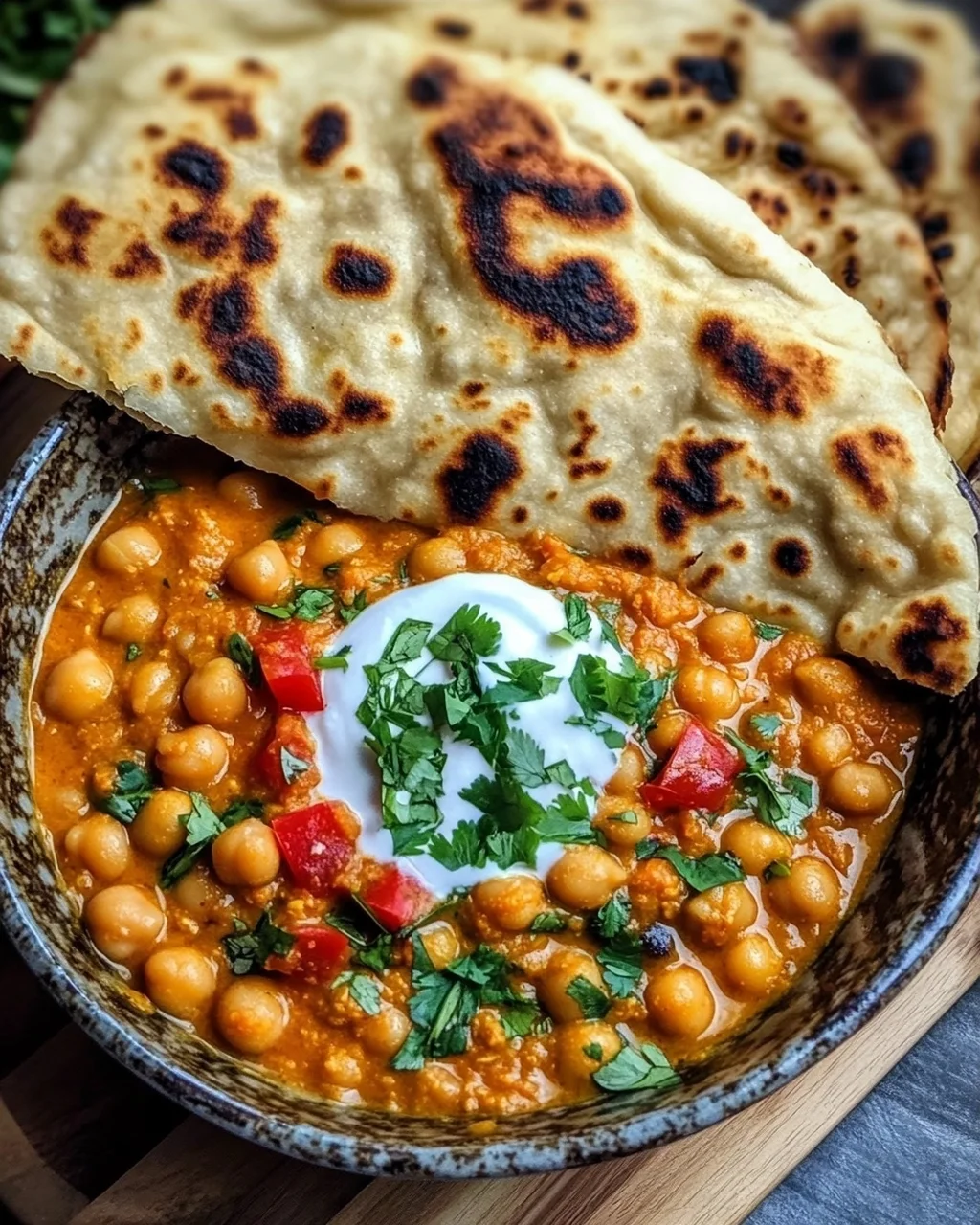 Kichererbsen-Curry mit Naan Brot