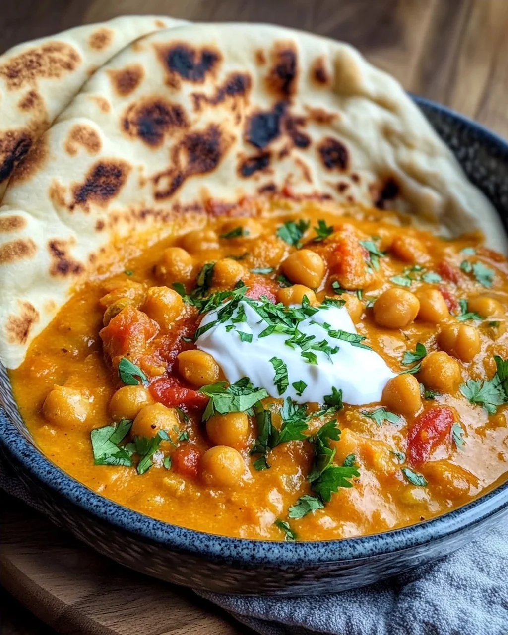 Kichererbsen-Curry mit Naan Brot