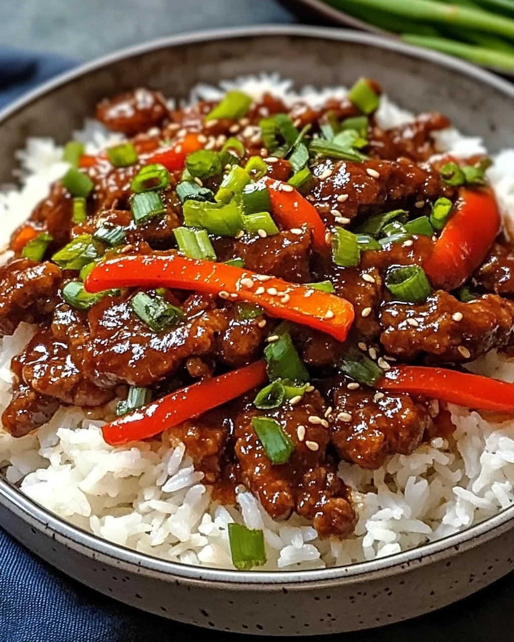 Krosse Chili Rindfleisch Reis in 15 Minuten
