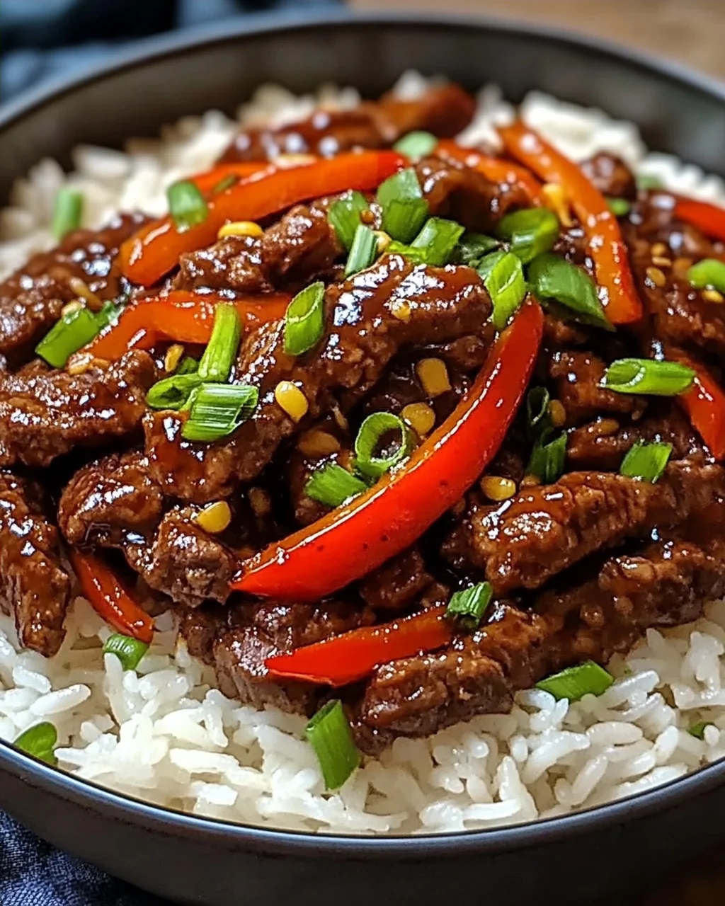 Krosse Chili Rindfleisch Reis in 15 Minuten