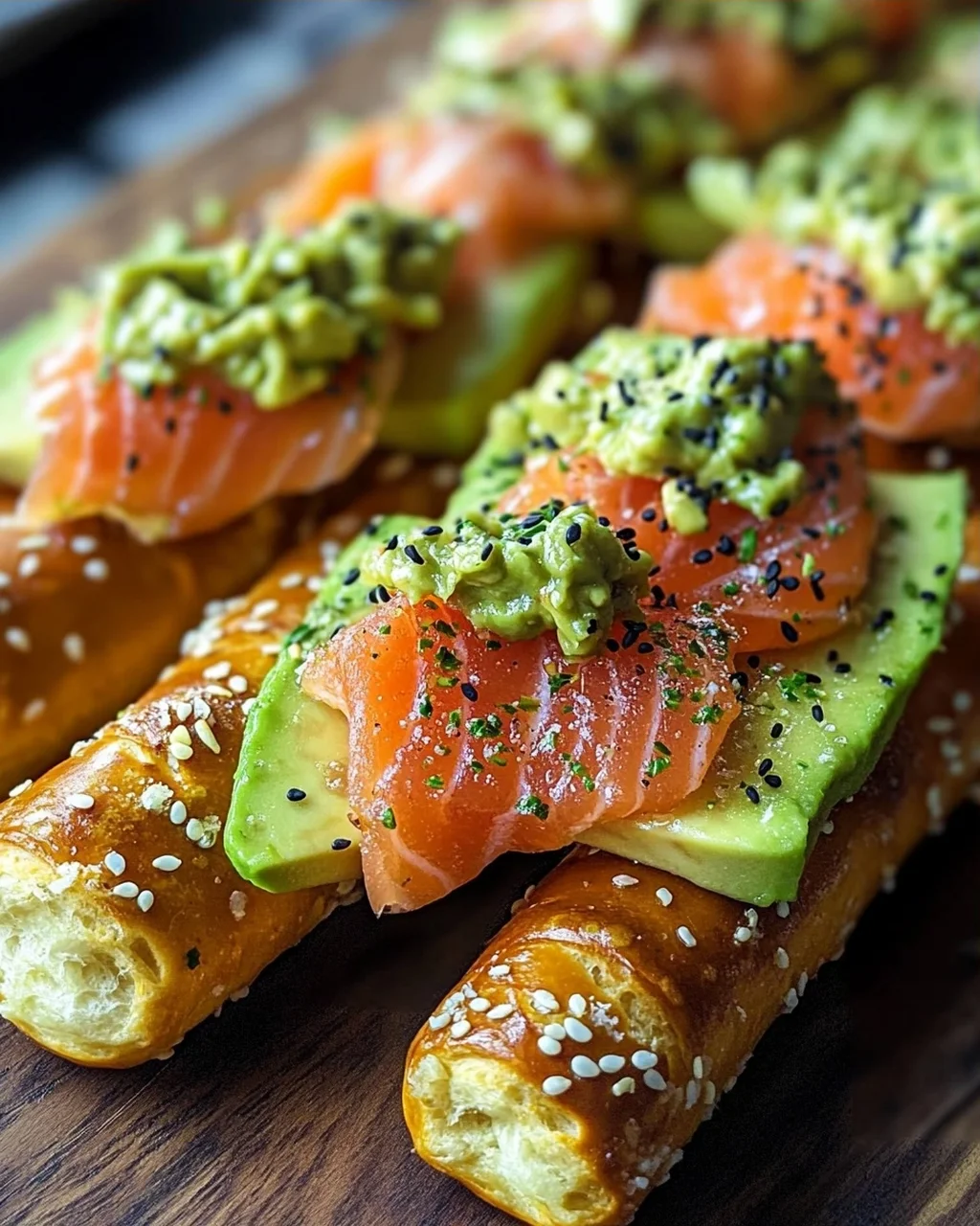 Lachs Avocado Laugenstange mit Topping