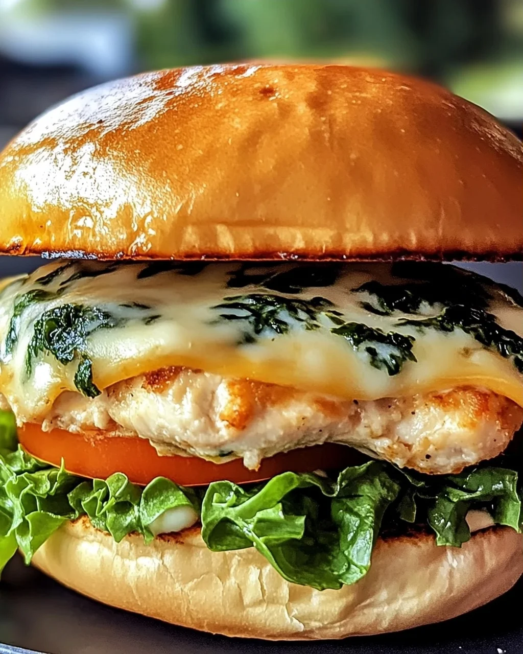 Leckere Weiße Cheddar Spinat Hähnchen Hamburger