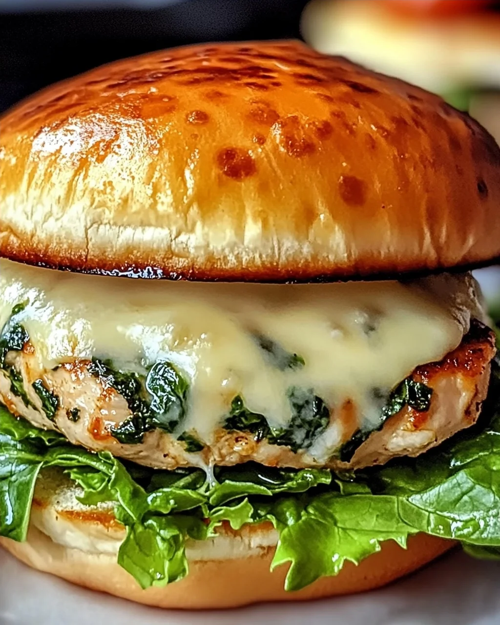 Leckere Weiße Cheddar Spinat Hähnchen Hamburger