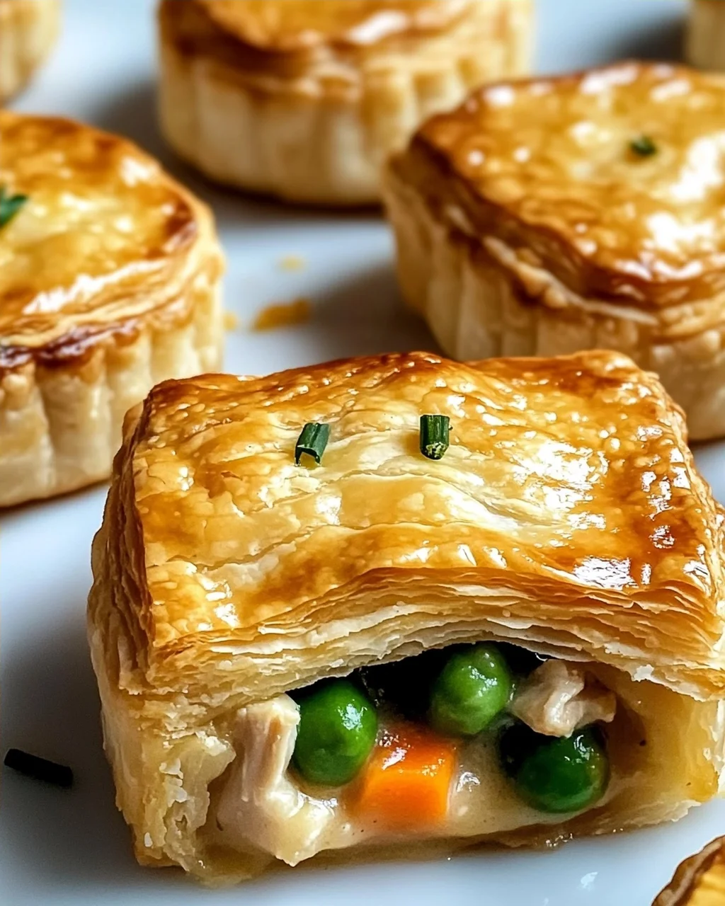 Mini-Hühnchentopf-Pasteten mit Blätterteig genießen