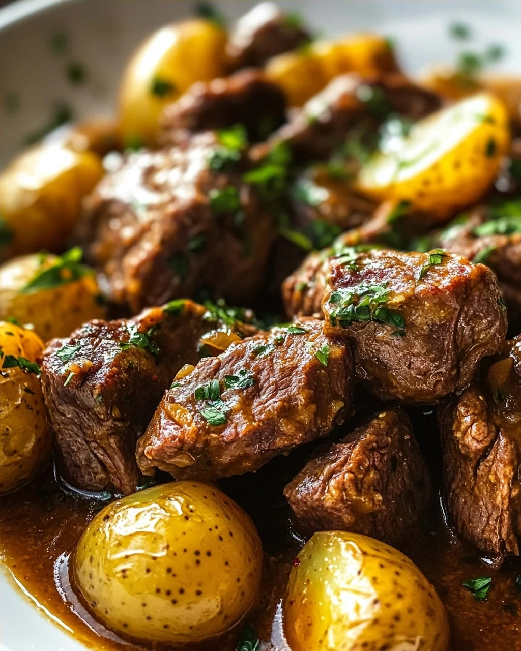 One Pot Slow Cooker Knoblauchbutter-Rindfleisch mit Kartoffeln