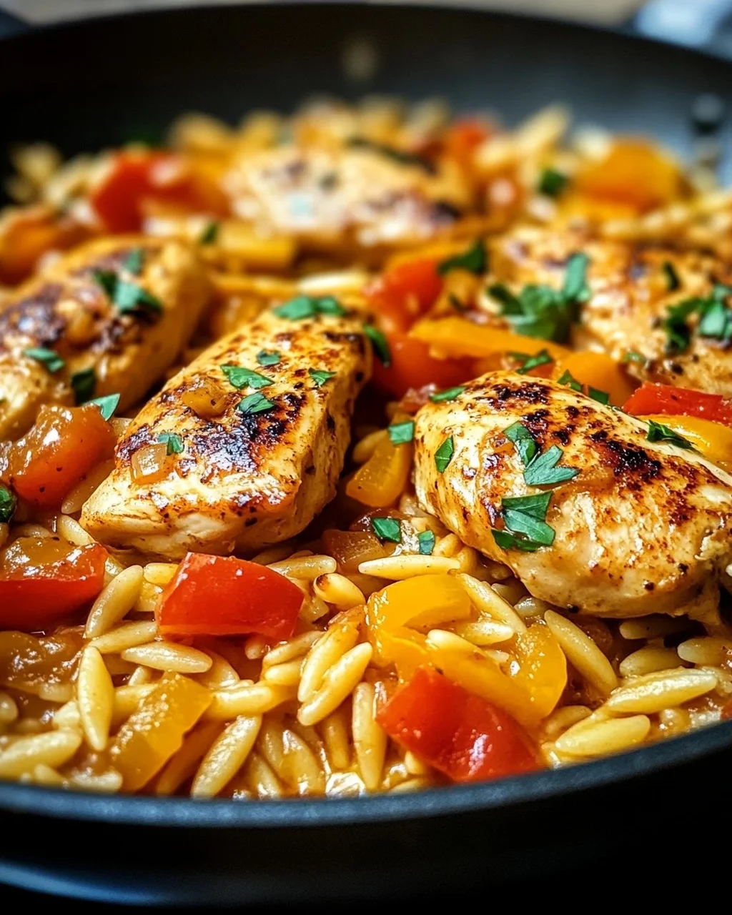 Orzo-Pfanne mit Paprikahuhn