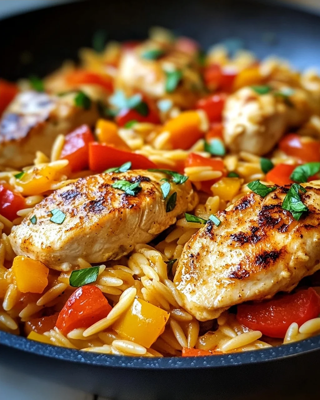 Orzo-Pfanne mit Paprikahuhn