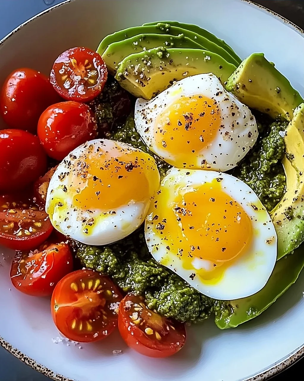 Pesto-Tomaten-, Ei- und Avocado-Frühstückssalat leicht gemacht
