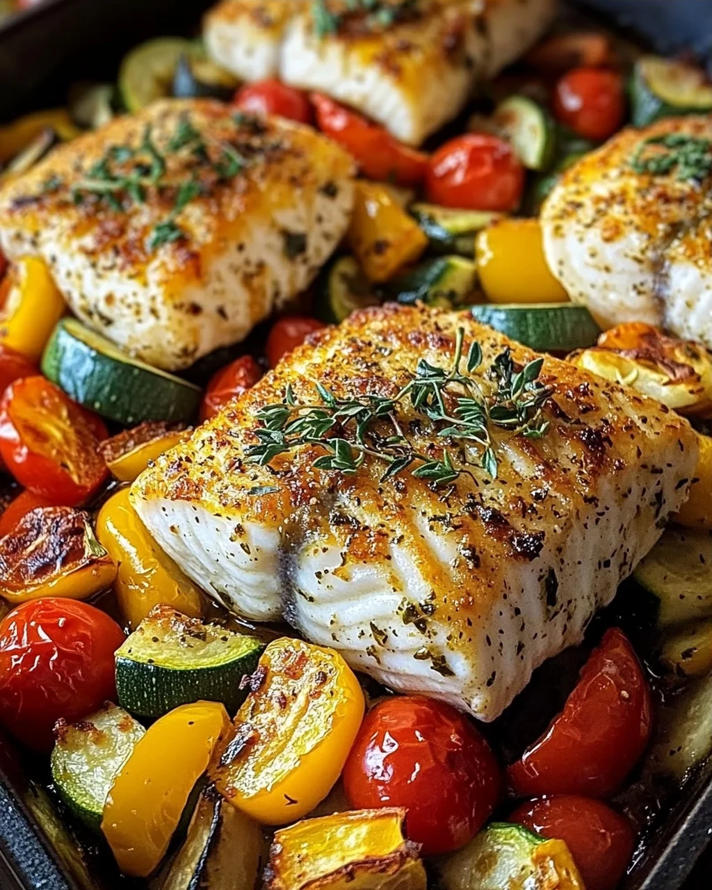 Rezept für mediterran gebackene Fischfilets mit Gemüse