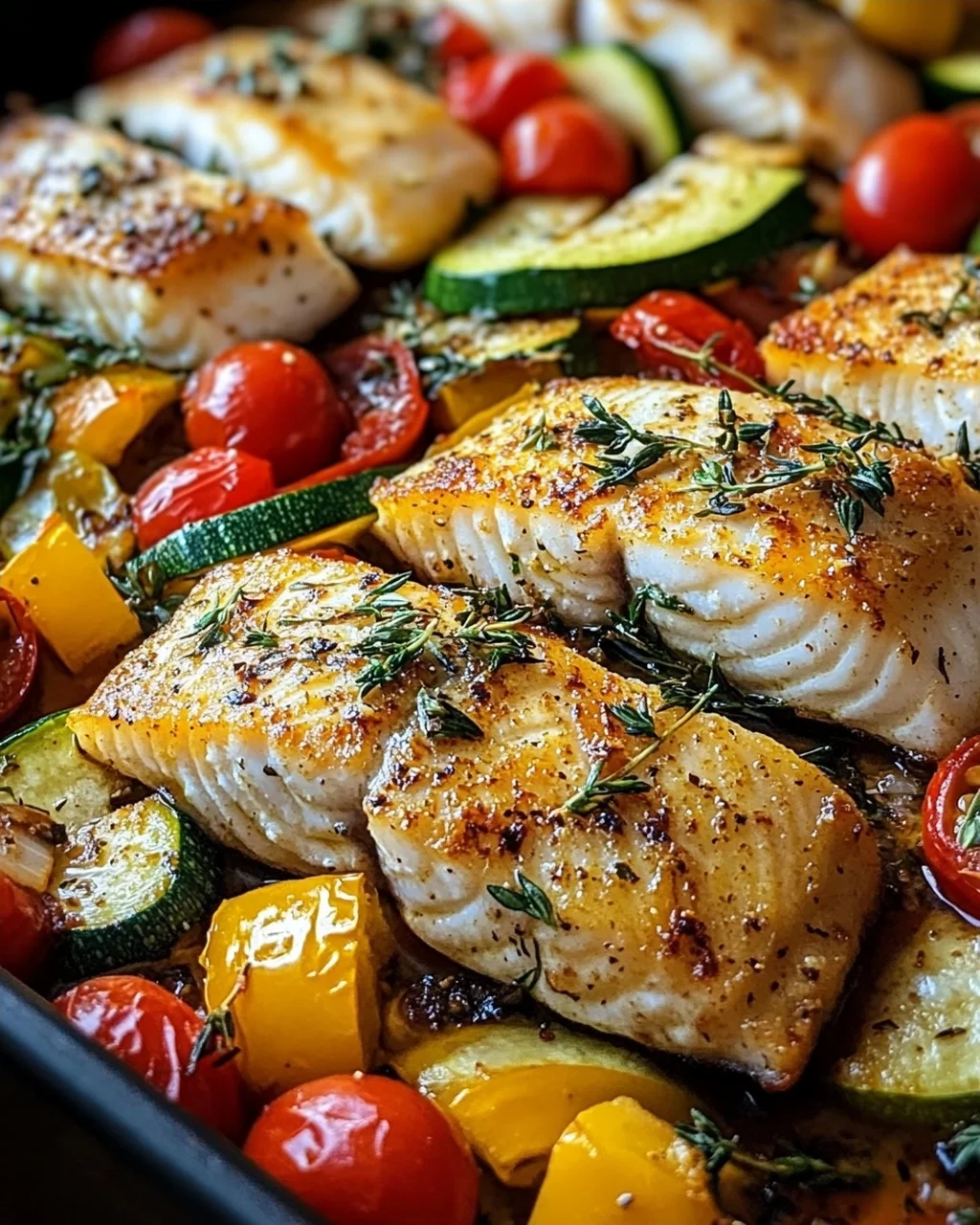Rezept für mediterran gebackene Fischfilets mit Gemüse