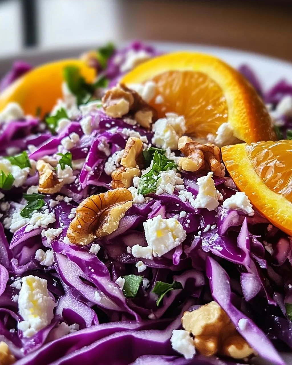 Rotkohlsalat mit Orangen, Feta und Walnüssen - frisch genießen!