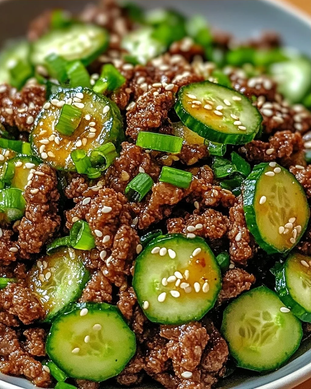 Scharfes Keto Koreanisches Hackfleisch mit Gurkensalat
