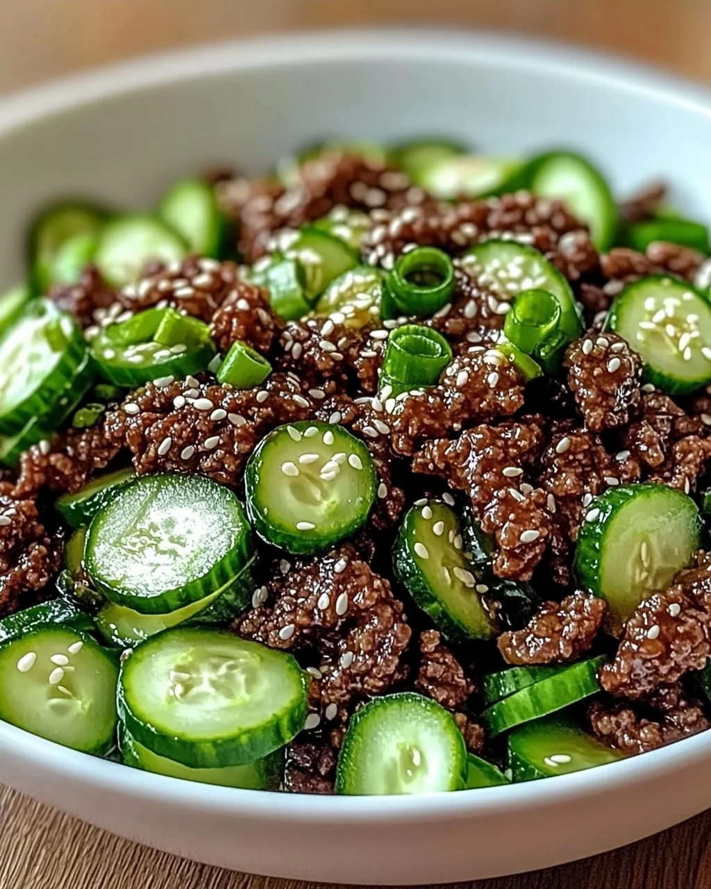 Scharfes Keto Koreanisches Hackfleisch mit Gurkensalat