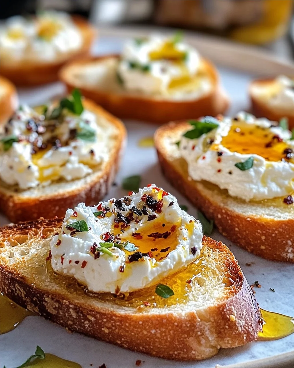 Süße scharfe Hot Honey Feta Crostini: Cremig & unwiderstehlich