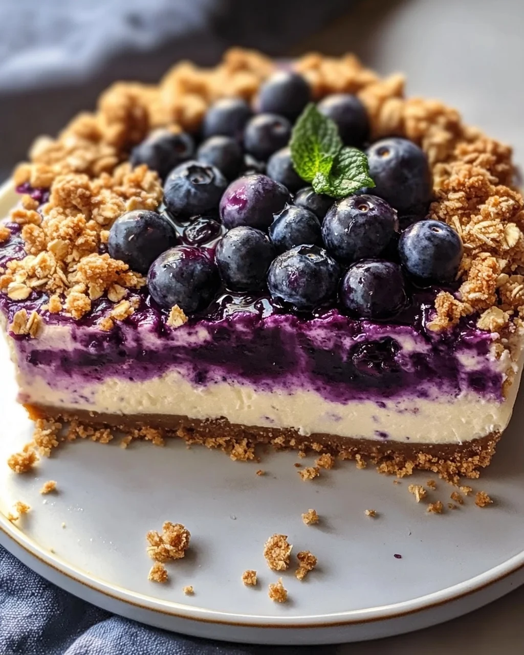 Veganer Blaubeer-Crumble-Cheesecake mit Cashew-Creme Rezept