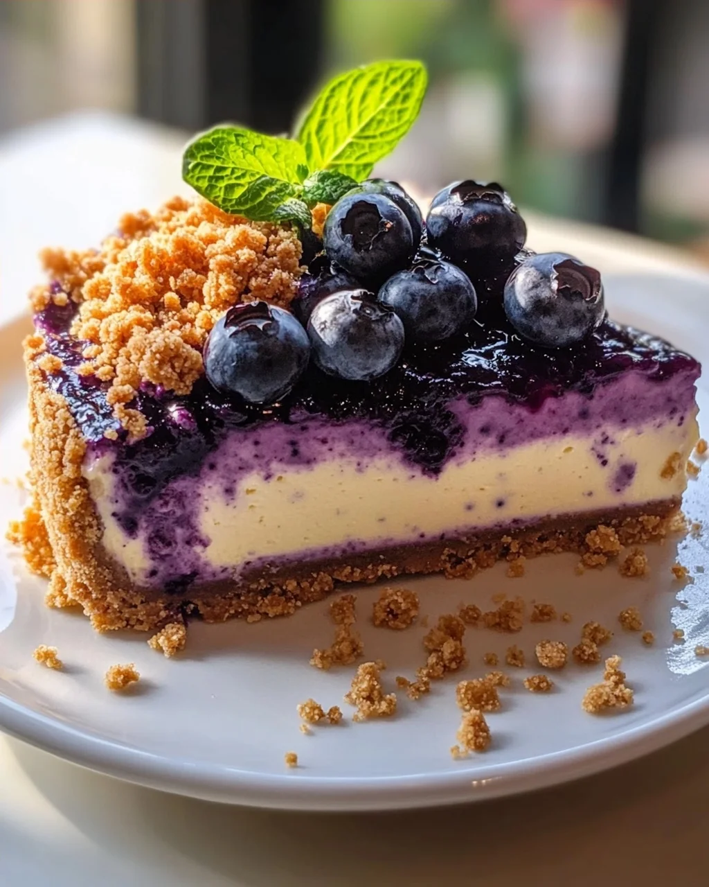 Veganer Blaubeer-Crumble-Cheesecake mit Cashew-Creme Rezept