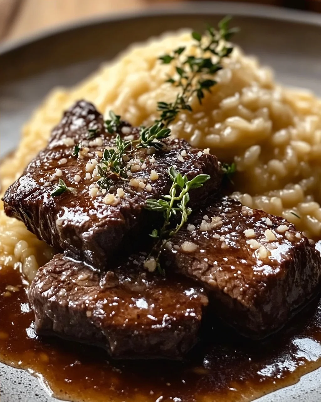 Zarte Rinderbrust in Cola mit cremigem Parmesan-Risotto genießen