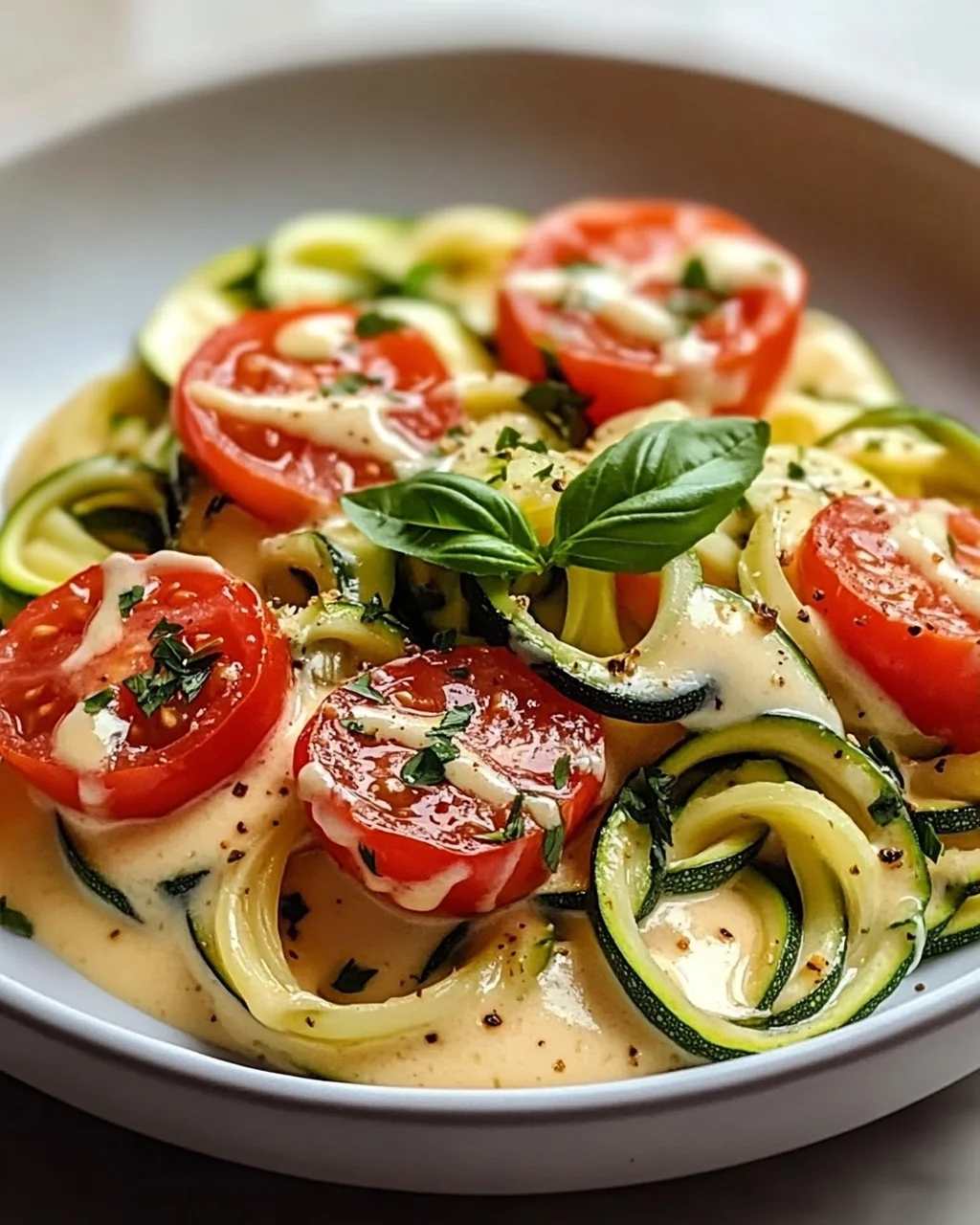 Zucchininudeln mit Frischkäse und Tomaten – Einfach genießen!