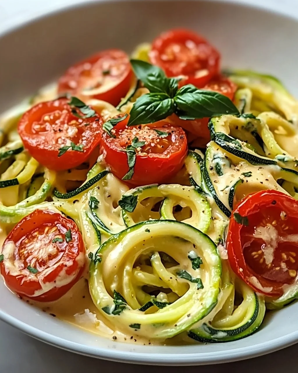 Zucchininudeln mit Frischkäse und Tomaten – Einfach genießen!